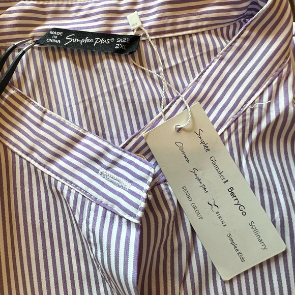 Simplee Plus NWT Purple and White Striped Blouse - Picture 5 of 8